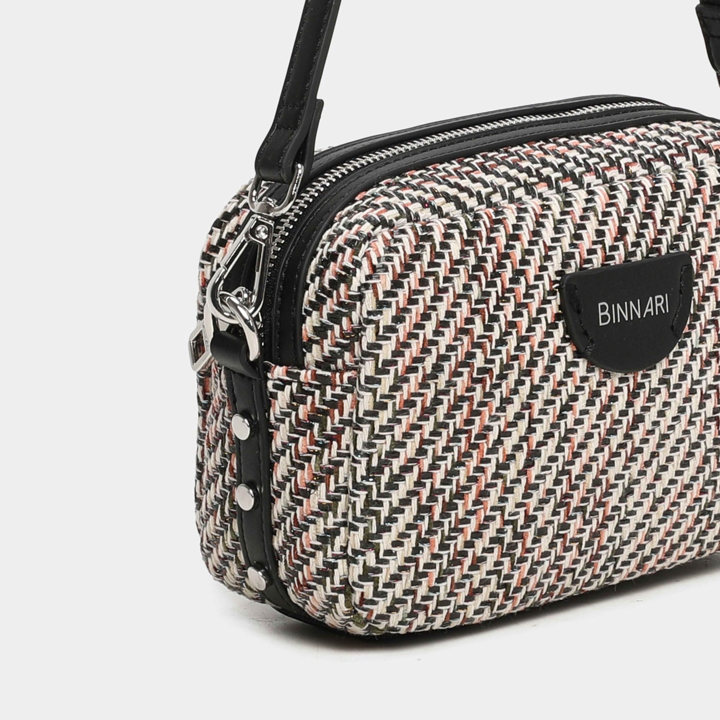 Binanri - Black Multi Weave Bag With Black Short & Crossover Strap