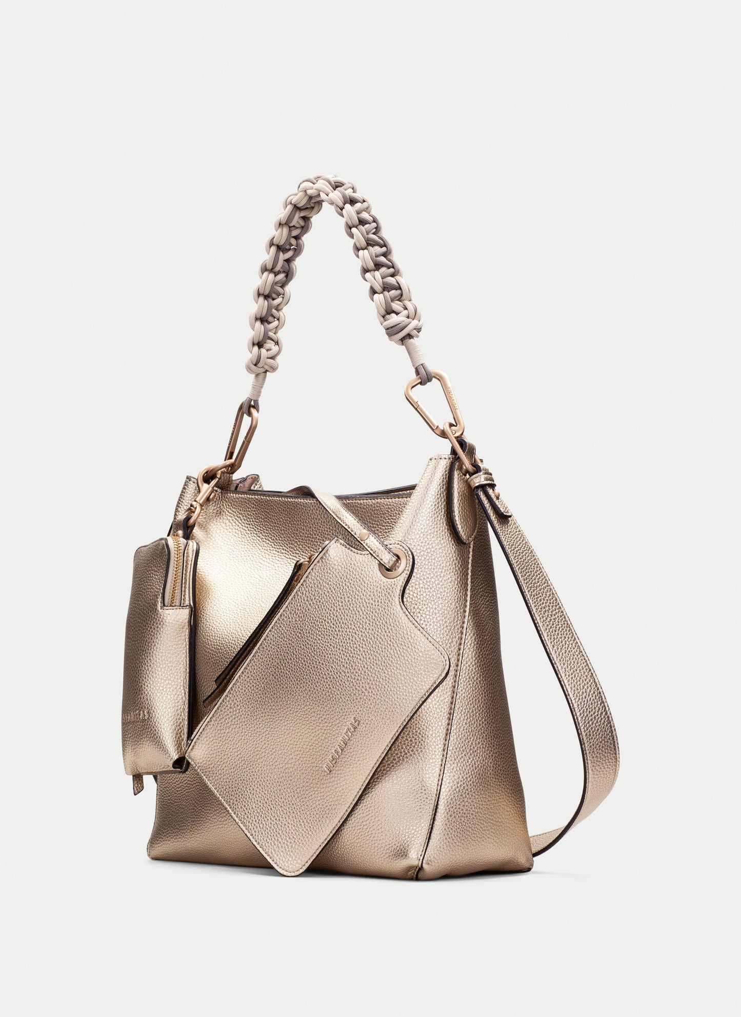 Hispanitas - Soft Matt Bronze Hobo Bag With Short Braded Strap And A Long Crossover Strap