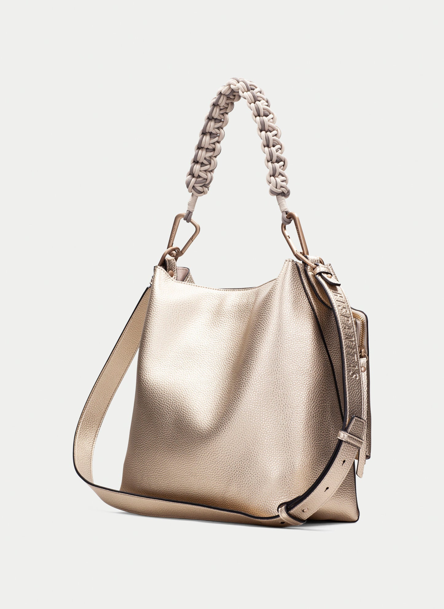 Hispanitas - Soft Matt Bronze Hobo Bag With Short Braded Strap And A Long Crossover Strap