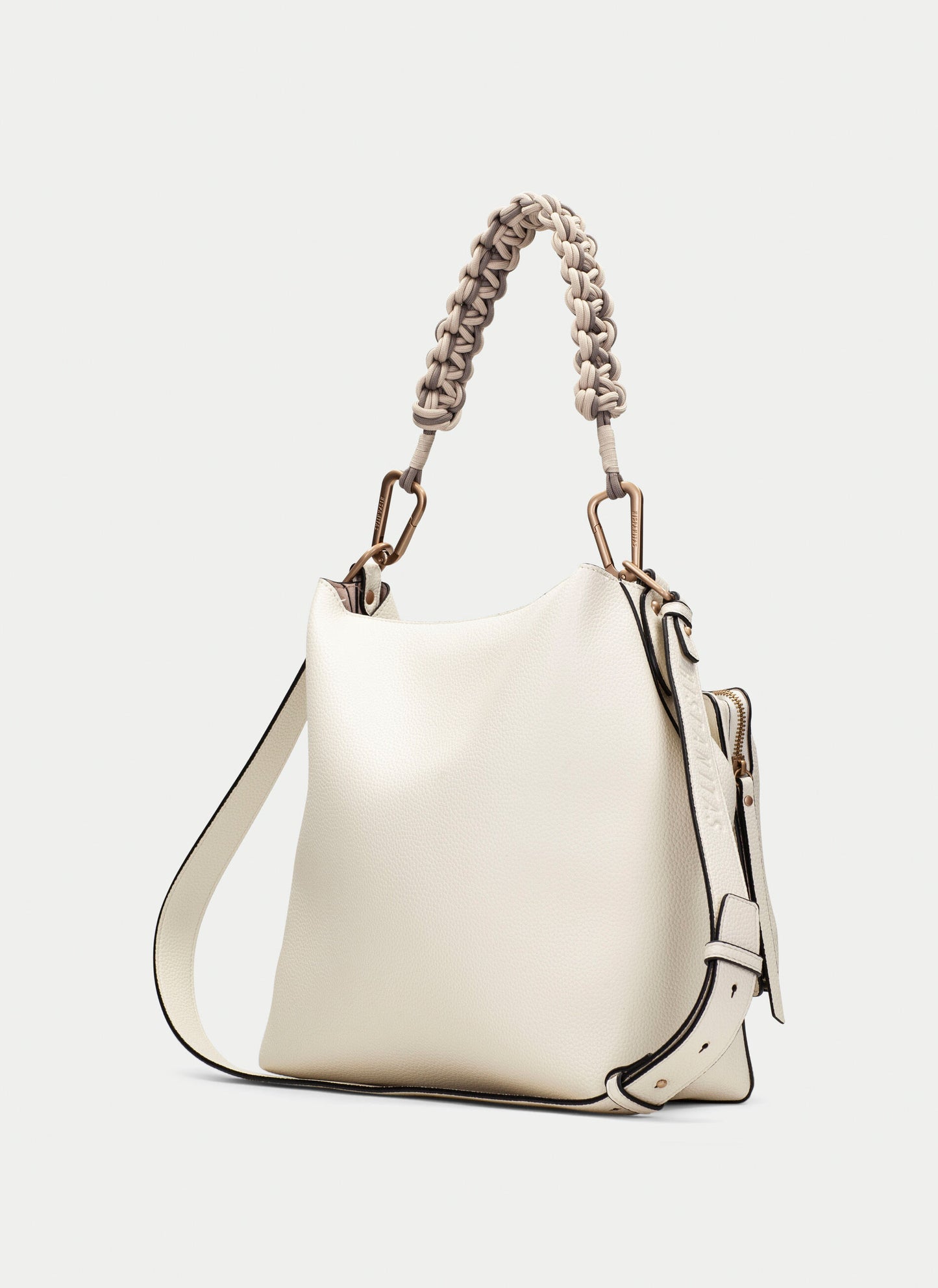 Hispanitas - Soft Cream Hobo Bag With Short Braded Strap And A Long Crossover Strap