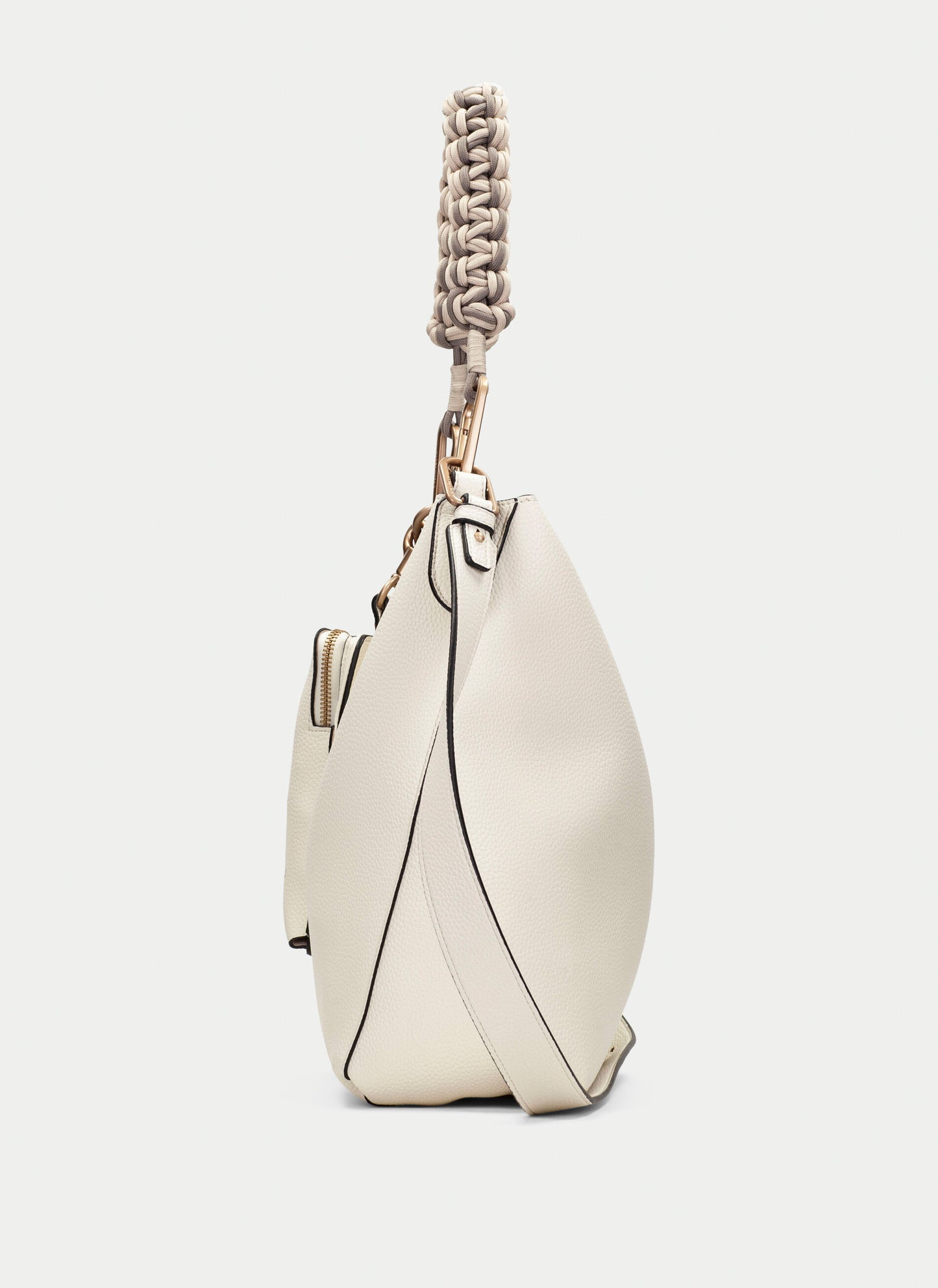 Hispanitas - Soft Cream Hobo Bag With Short Braded Strap And A Long Crossover Strap