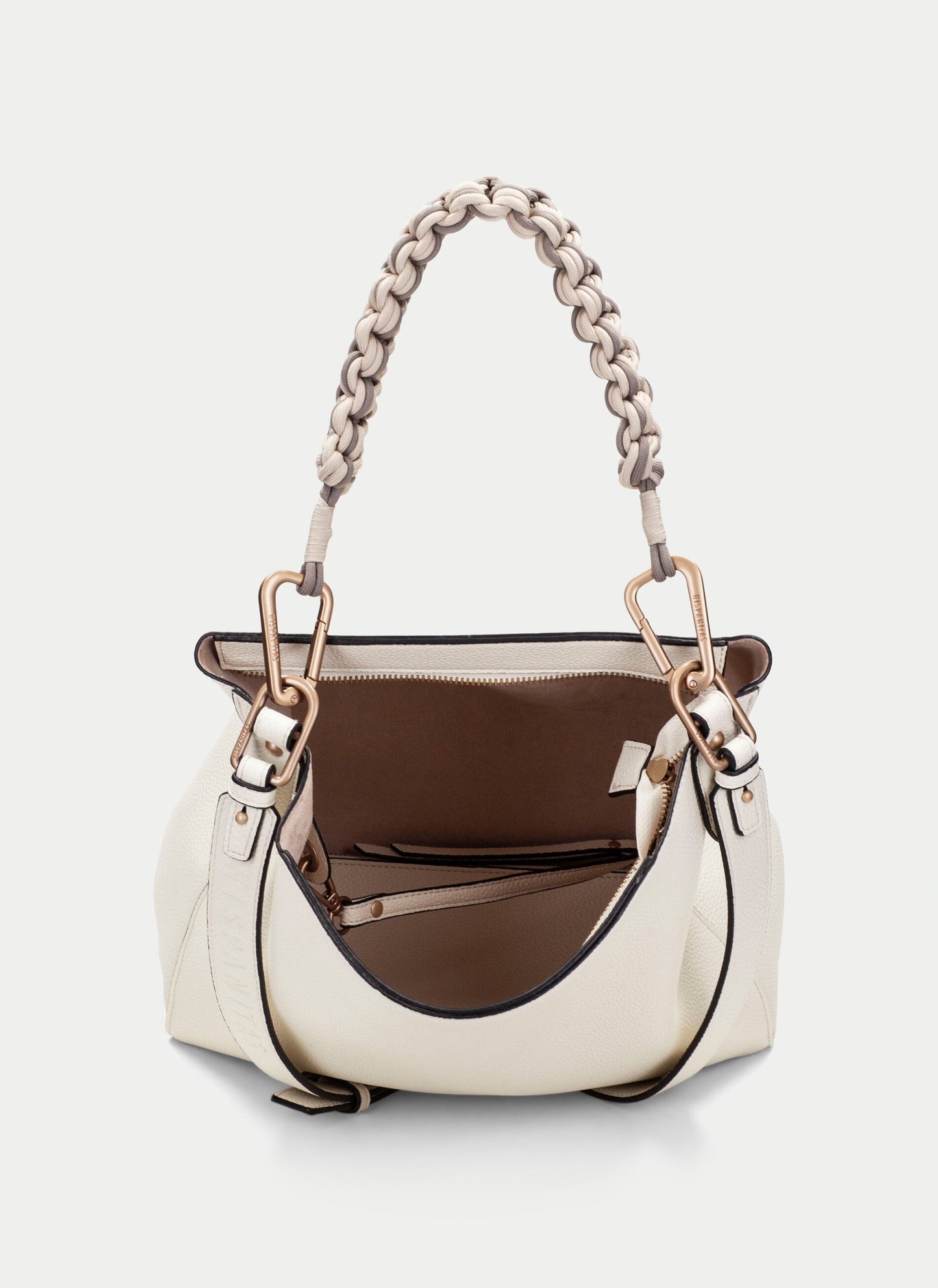 Hispanitas - Soft Cream Hobo Bag With Short Braded Strap And A Long Crossover Strap