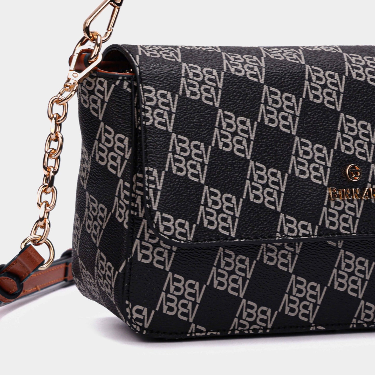 Binnari - Loja Black & Grey Mix Flap Printed Should & Crossover Bag