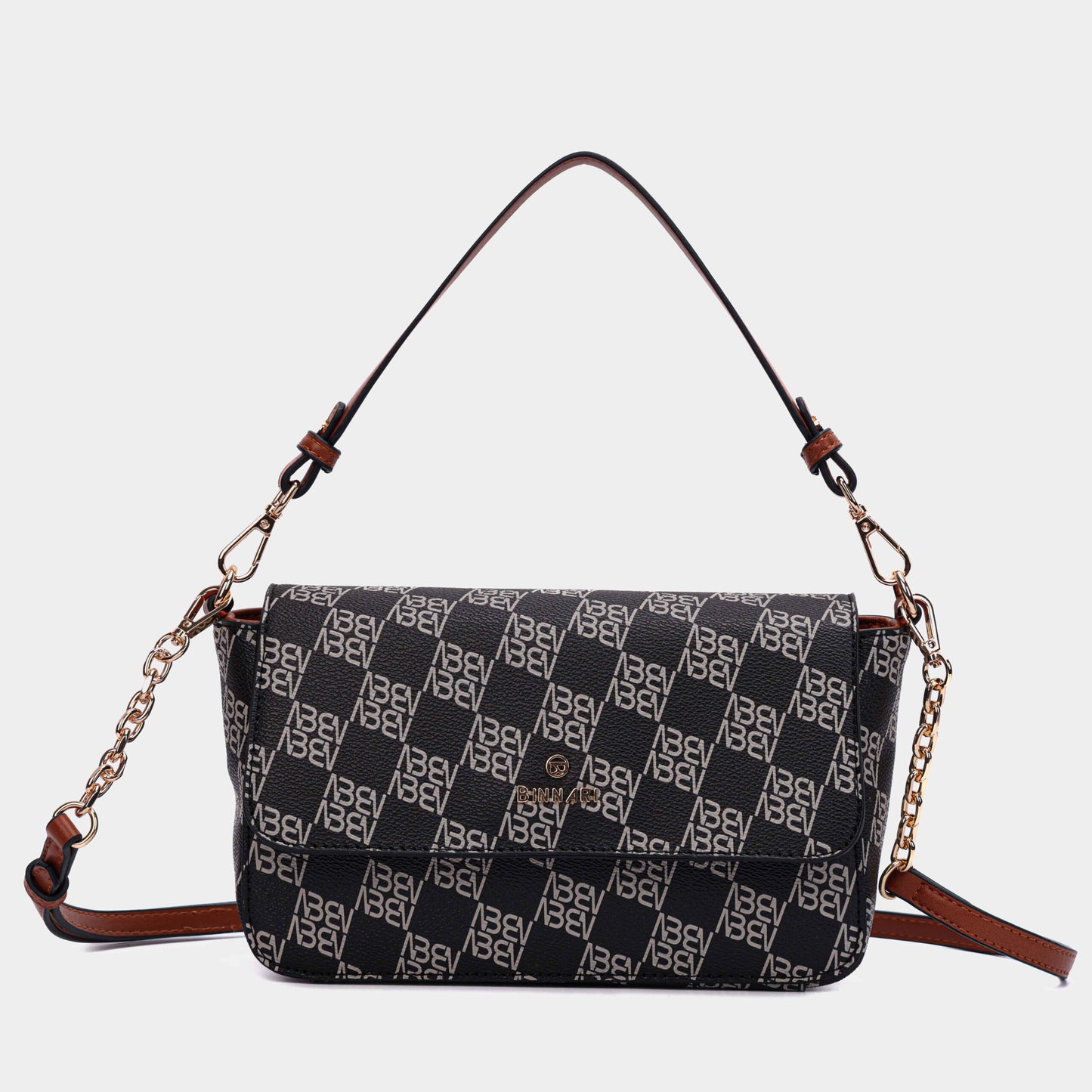 Binnari - Loja Black & Grey Mix Flap Printed Should & Crossover Bag