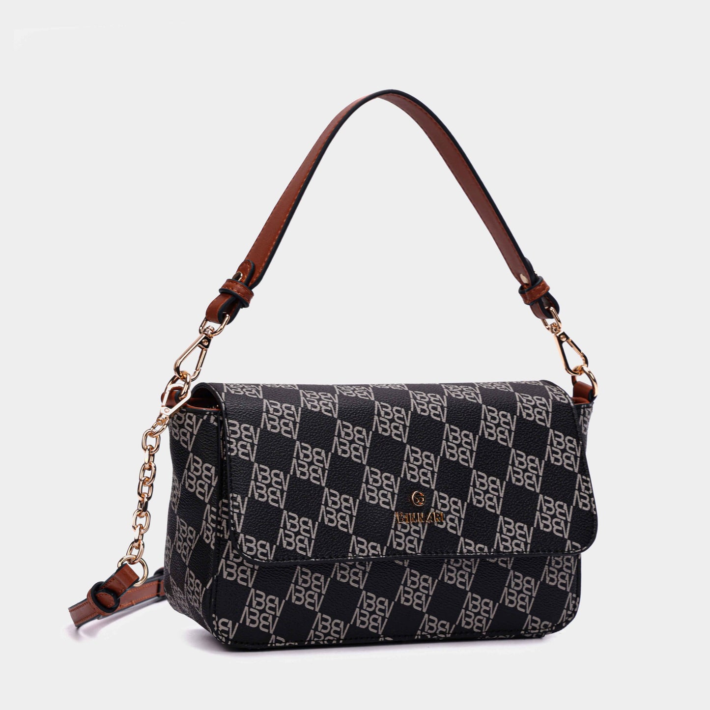 Binnari - Loja Black & Grey Mix Flap Printed Should & Crossover Bag