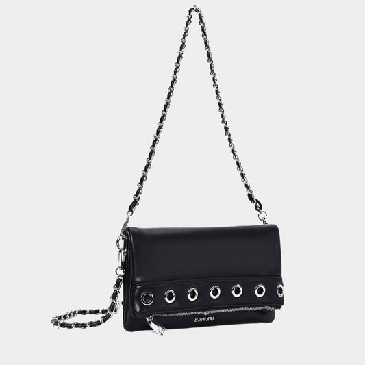 Binnari - Huelva Black Flap Shoulder & Crossover Bag