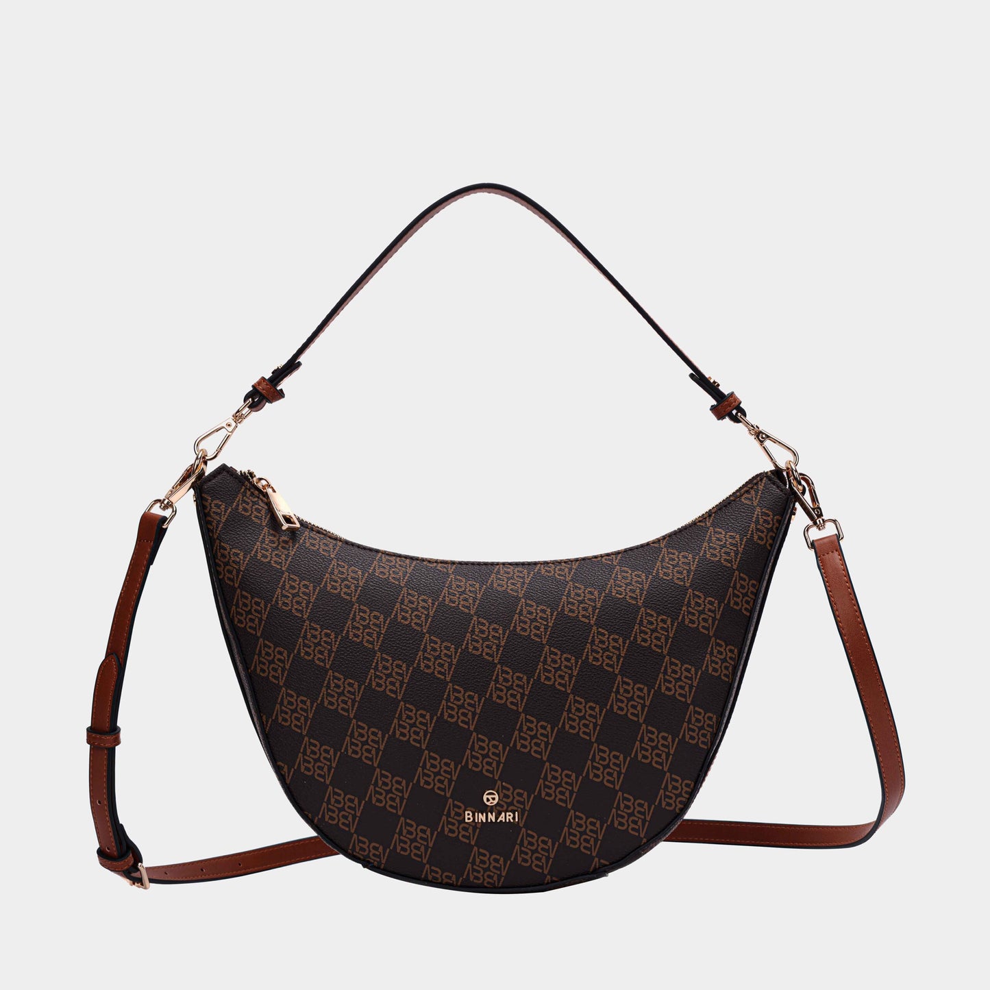 Binnari - Loja Half Moon Brown Mix Printed Shoulder/Crossover Bag