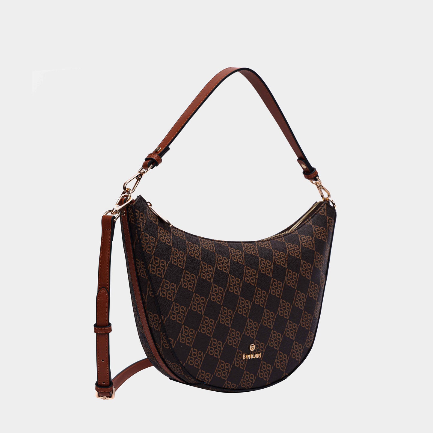 Binnari - Loja Half Moon Brown Mix Printed Shoulder/Crossover Bag