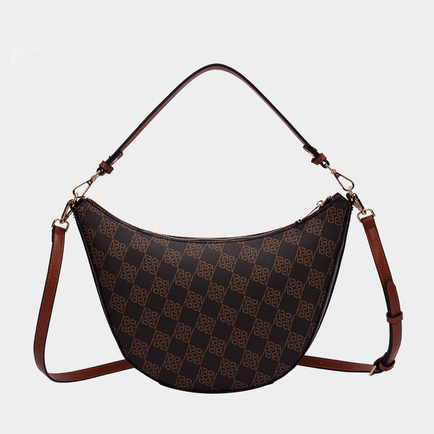 Binnari - Loja Half Moon Brown Mix Printed Shoulder/Crossover Bag