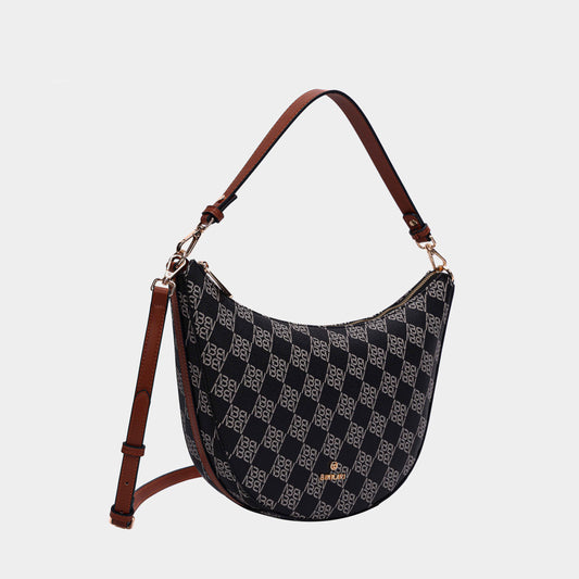 Binnari - Loja Half Moon Black & Grey Mix Printed Shoulder/Crossover Bag