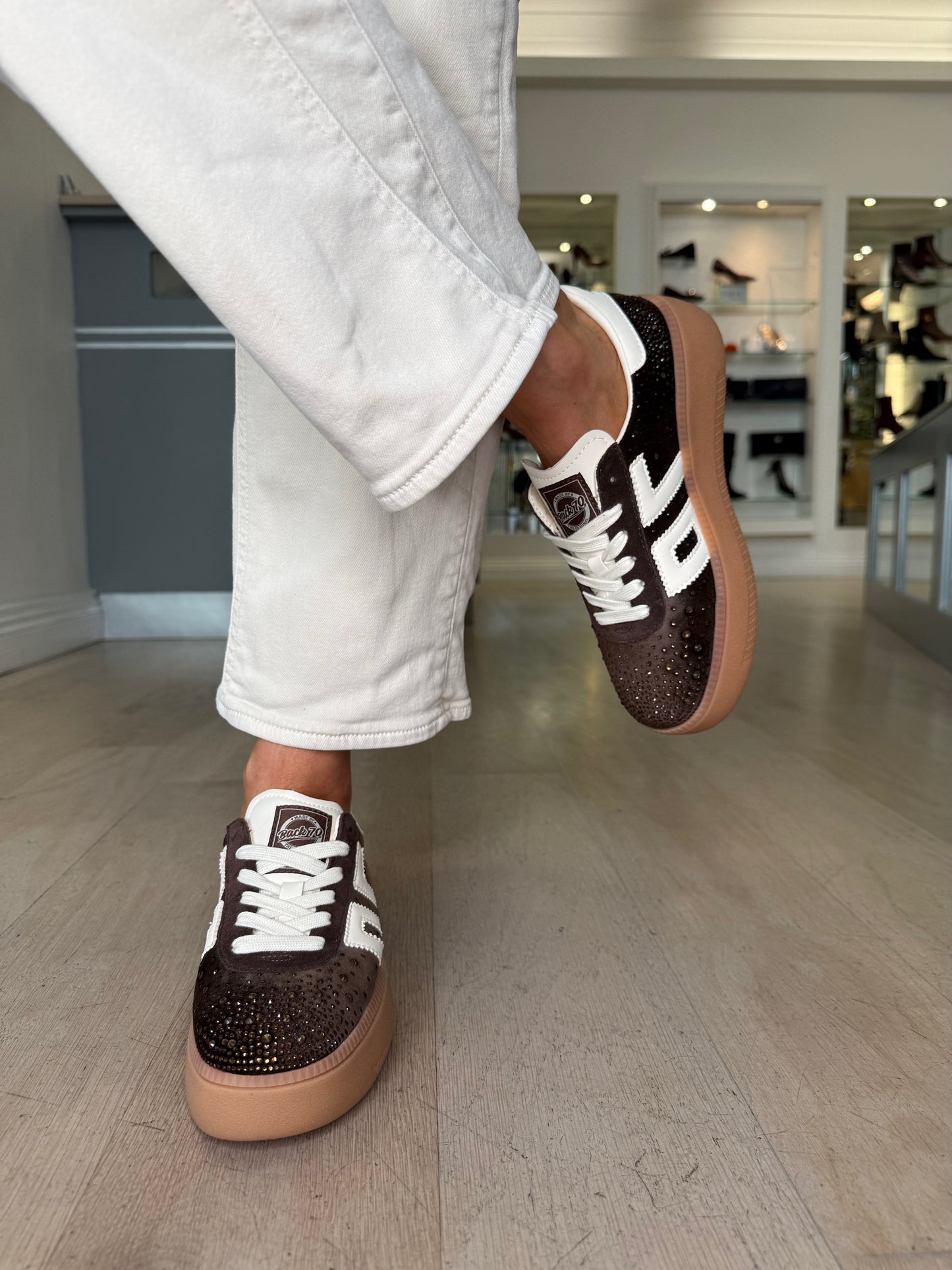 Back 70 -Brown Velvet Jeweled Flatform Trainer