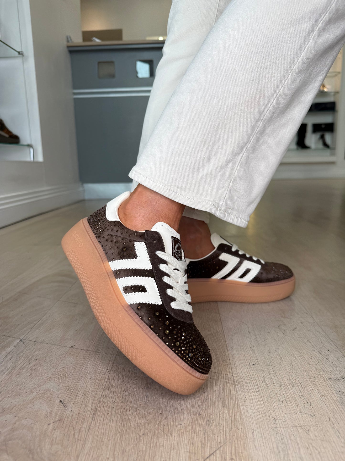 Back 70 -Brown Velvet Jeweled Flatform Trainer