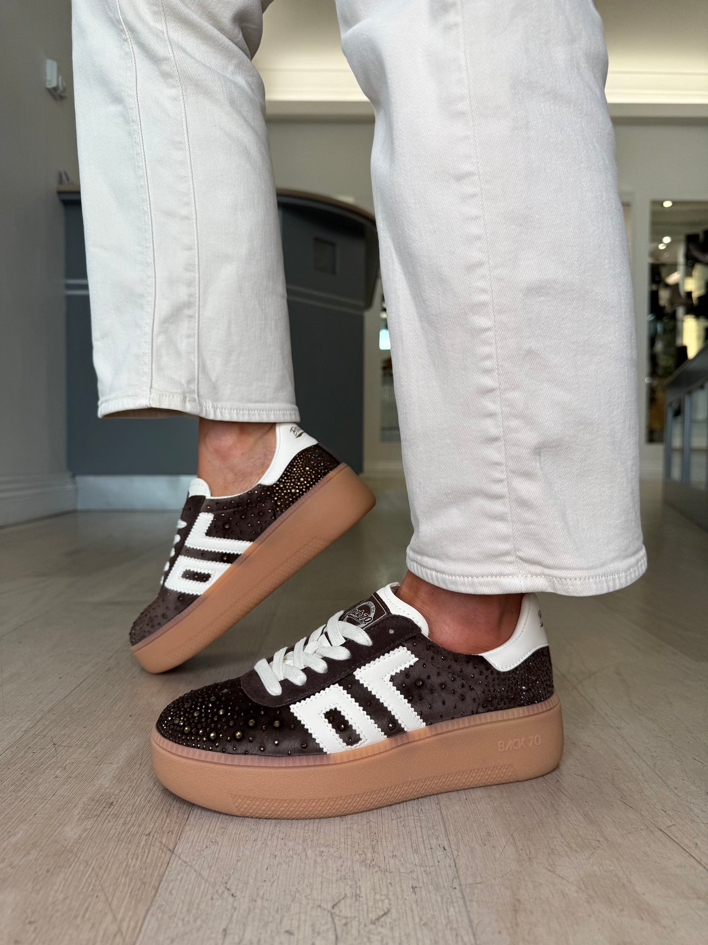 Back 70 -Brown Velvet Jeweled Flatform Trainer