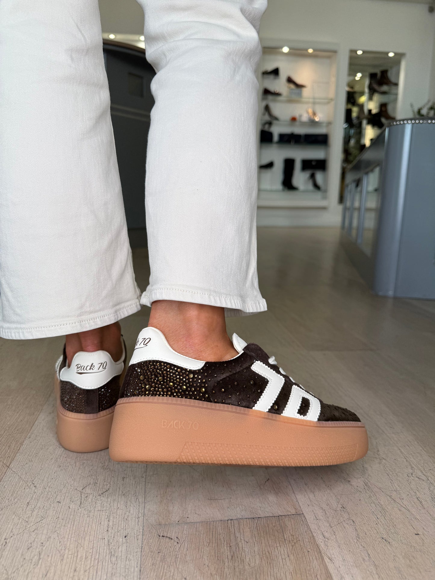Back 70 -Brown Velvet Jeweled Flatform Trainer